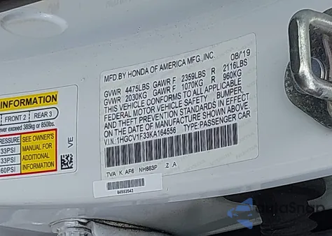 2019 Honda Accord Sport from USA, damaged, VIN 1HGCV1F33KA164556